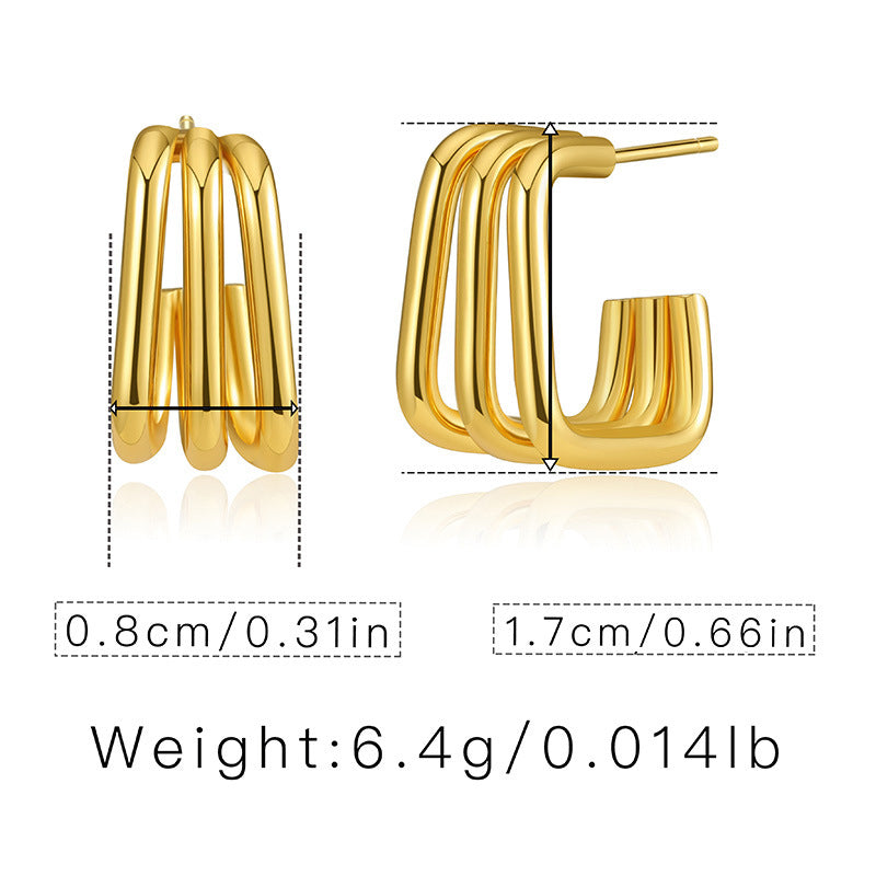 WT-JFE98 Square Multi-layer Lines18k Gold Plated Copper Plating Fried Dough Twists Hoops Trendy Earring Findings
