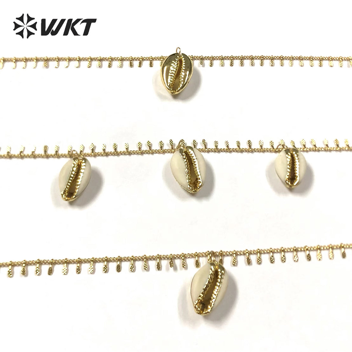 WT-JN175 Brass Necklace 18k Gold Plated Delicate Elegant Women Necklace White Cowrie Pendant Cowrie Necklace
