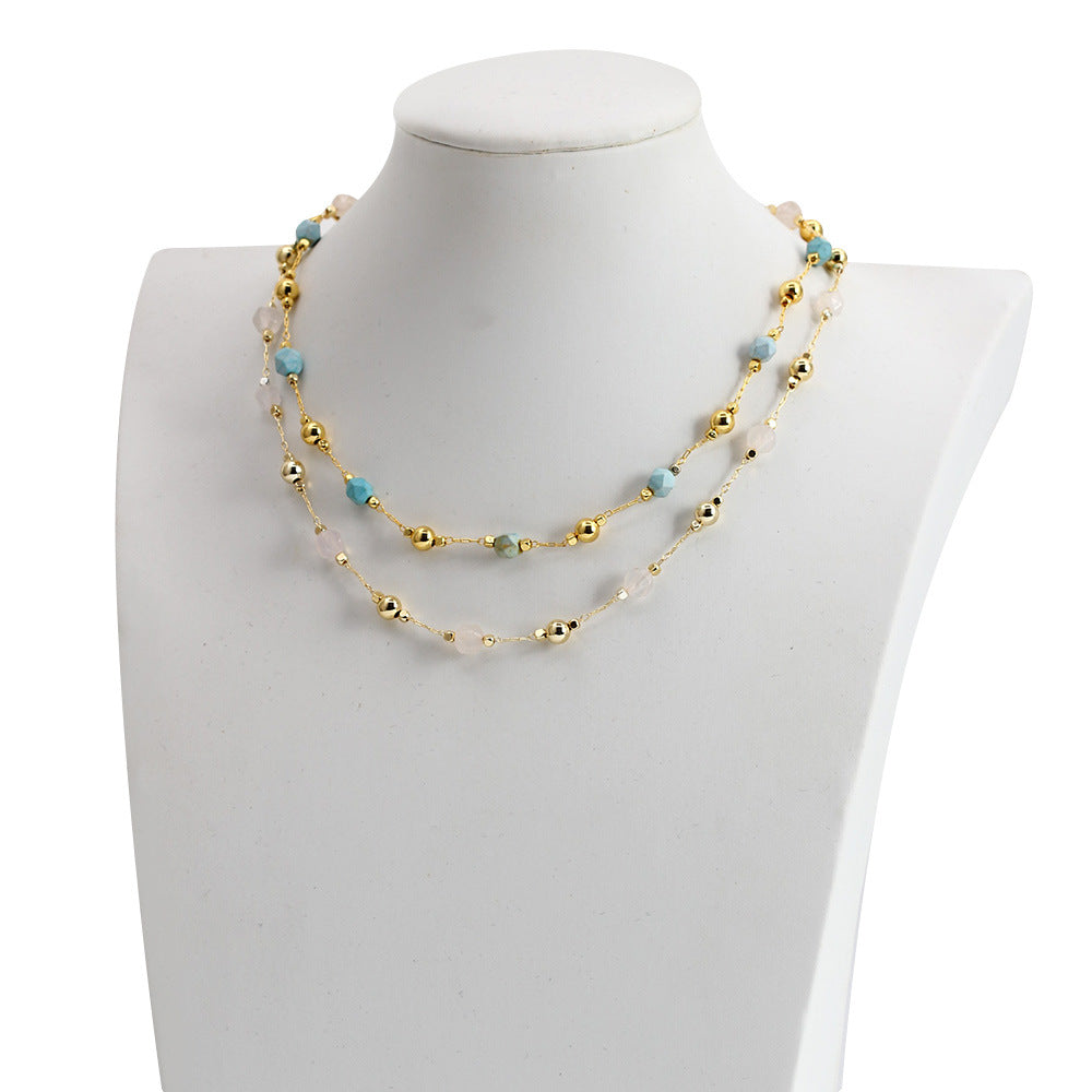 WT-BFN059 Newest Design Handmade Natural Nugget Amethyst Turquoise Stone Beads Rosary Chain Necklace Irregular Beads Necklace