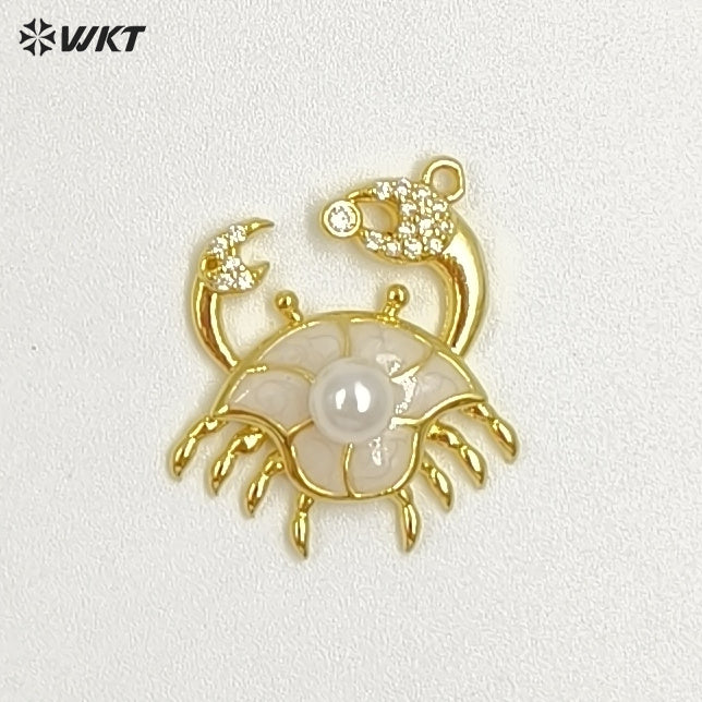 WT-MP310 Wholesale Fine Jewelry Gold And Silver Color Marine Animals Crab Shape Zircon With Artificial Pearl Little Pendants