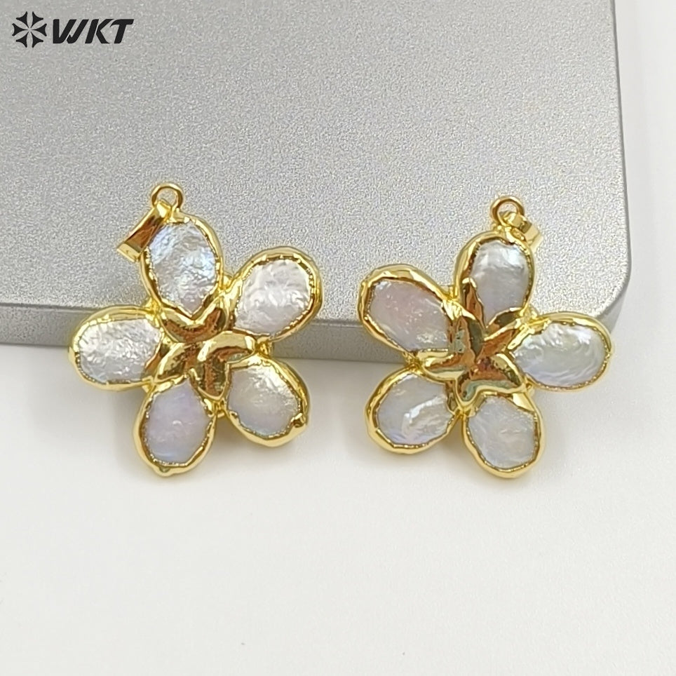 WT-JP441 Wholesale Boutique 18K Gold Plated Flower Design Natural Freshwater Pearl Pendant For Handmade Jewelry Accessories