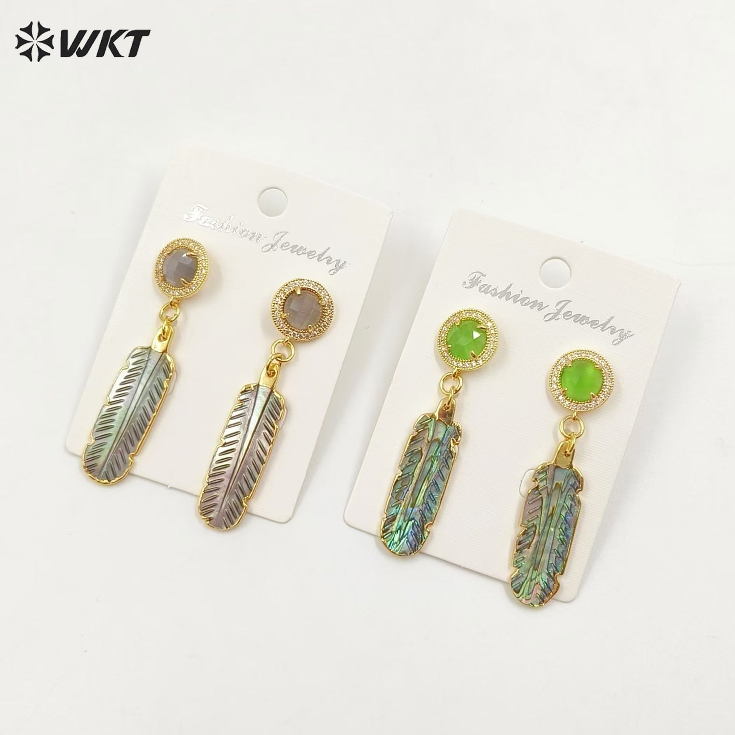 WT-MPE145 Best Selling Stylish Elegant 18K Gold Plated Natural Colorful Patterned Shell Cat Eye Women Earrings As Special Gift