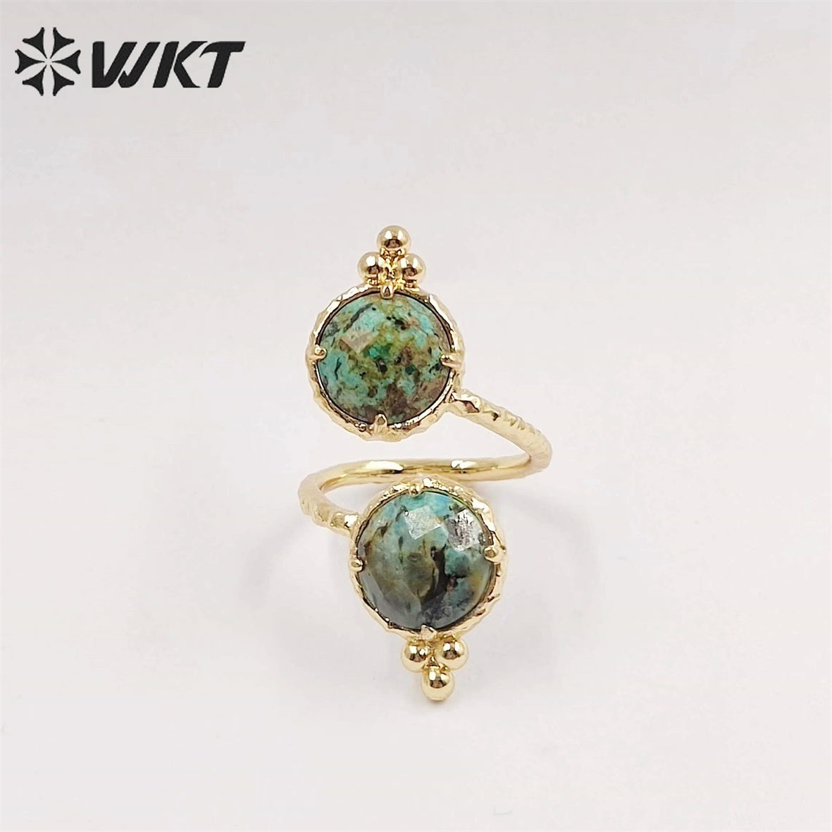 WT-R465 Newest Fashion Double Stone Cocktail Party Ring 18k Real Gold Plated Round Stone Anneversary Women Ring Hot INS Stone