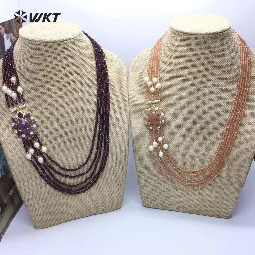 WT-N1477 Gorgeous Design Luxury Style Flower Shape Muticolor Gemstone Beads Women Statement Necklace for Engagement Celebration