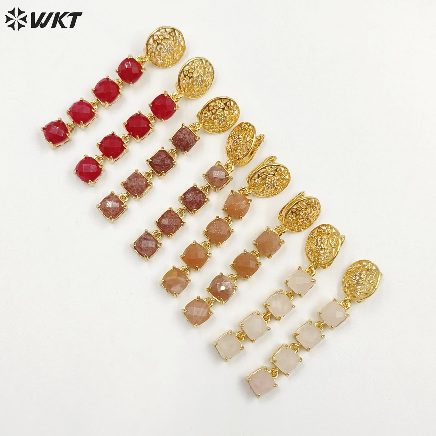 WT-E737 Amazing Colorful Elegant Natural Gemstone Long Charming Earrings Women Pendant Earrings