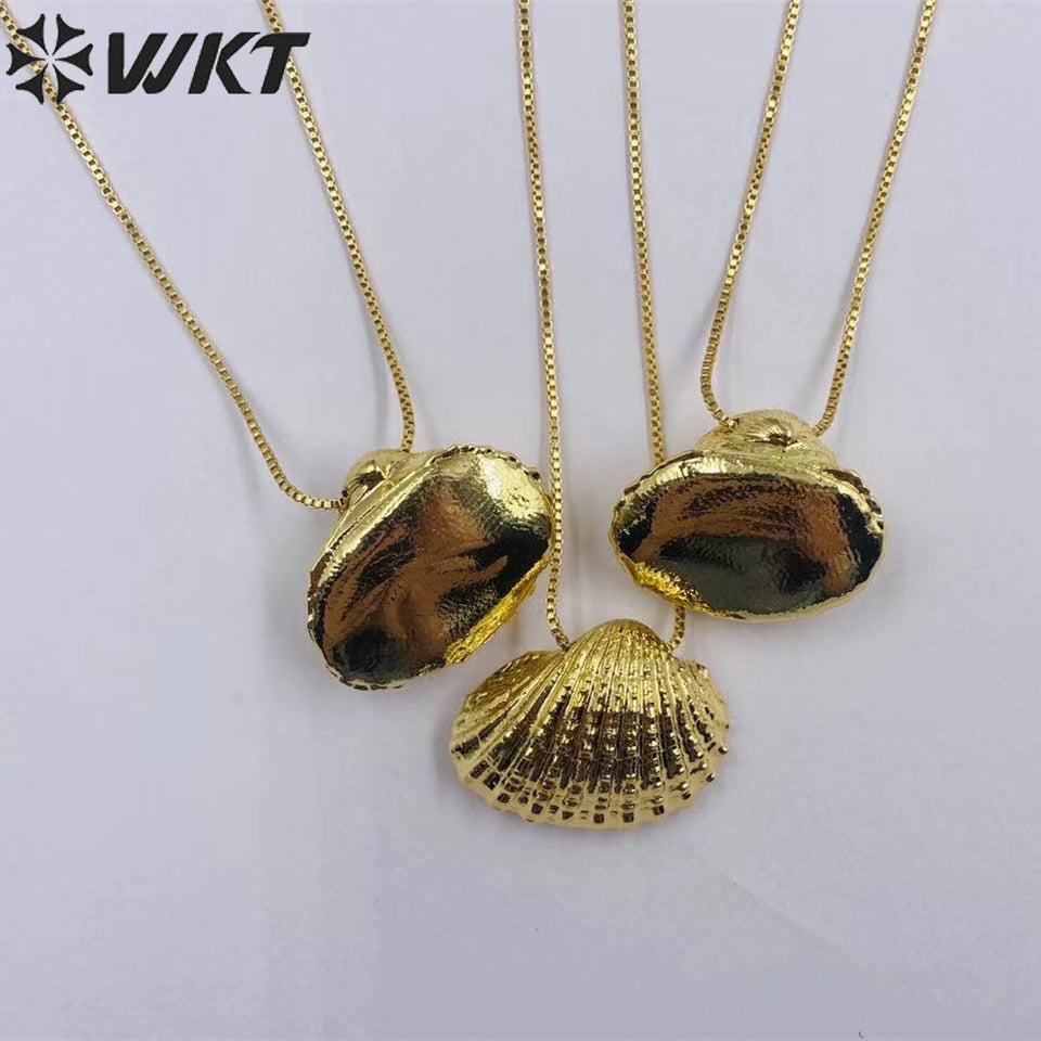WT-JN235 Wholesale Newest Fashion Flash Fan Shell Design 18k Chain Gold Plated Exquisite High Quality Scallop Necklace