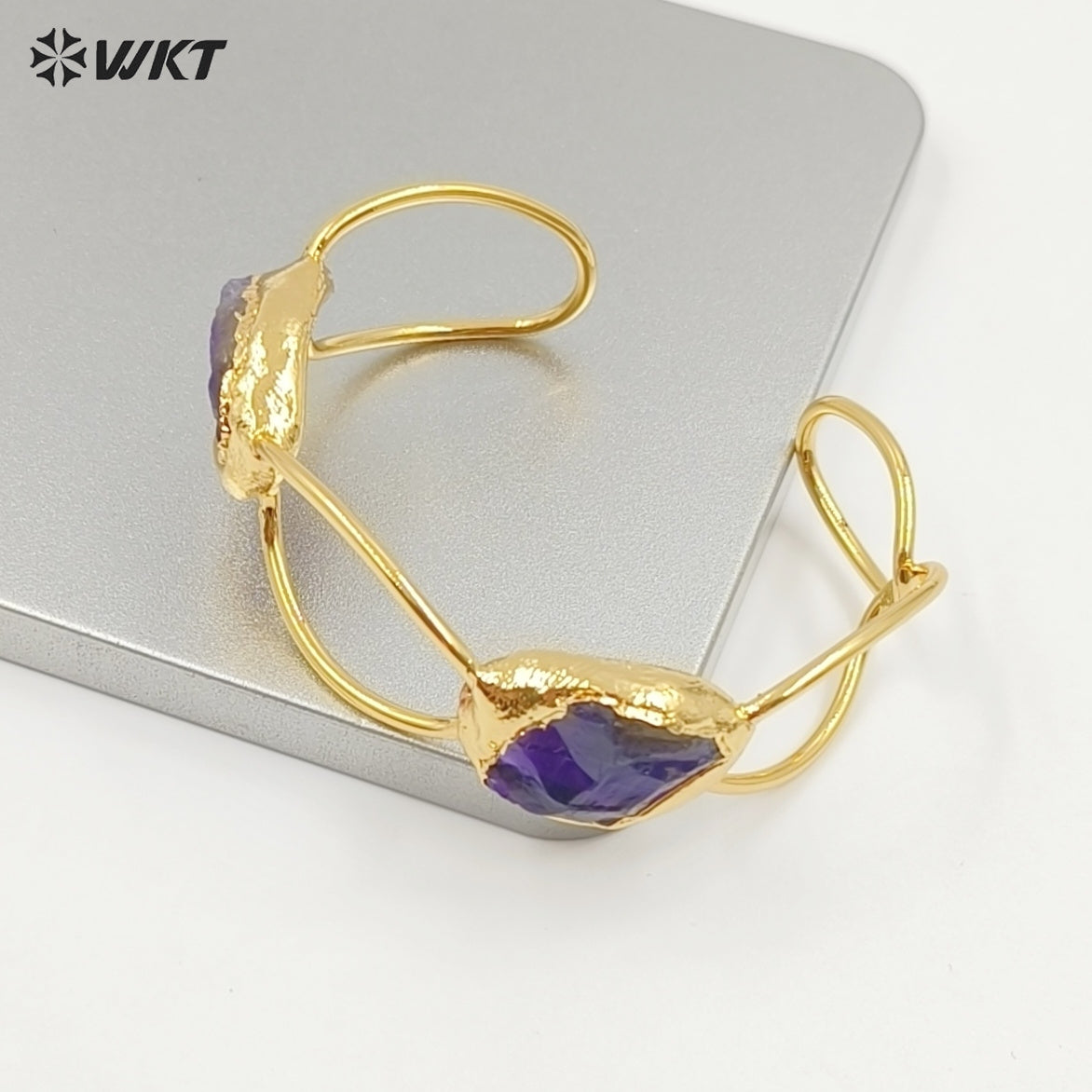 WT-B699 Wonderful Natural Gemstones Amethyst And Pearl Gold Plated Adjustable Size Bangles For Women Birthday Gift Free Shipping