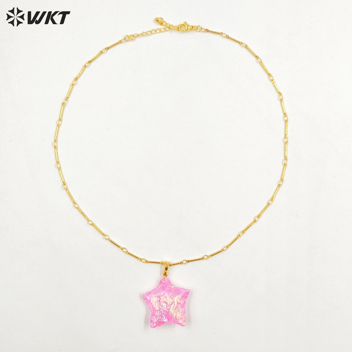 WT-N1346 WKT Best 2023 Newest Natural Pink Opal Necklace Star Shape Pendant Necklace Women Simple Hoop Aura Star Necklace