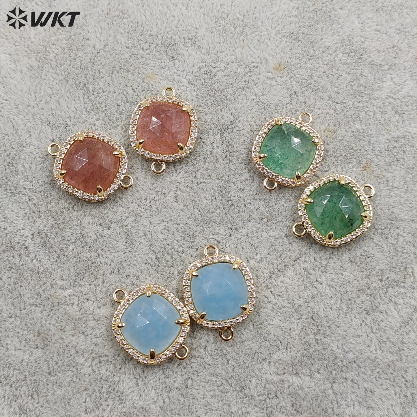 WT-C321 Fashion Design Colorful Stone & Aqua Marine Gemstone Connectors for Jewelry Findings Stone for Bracelet