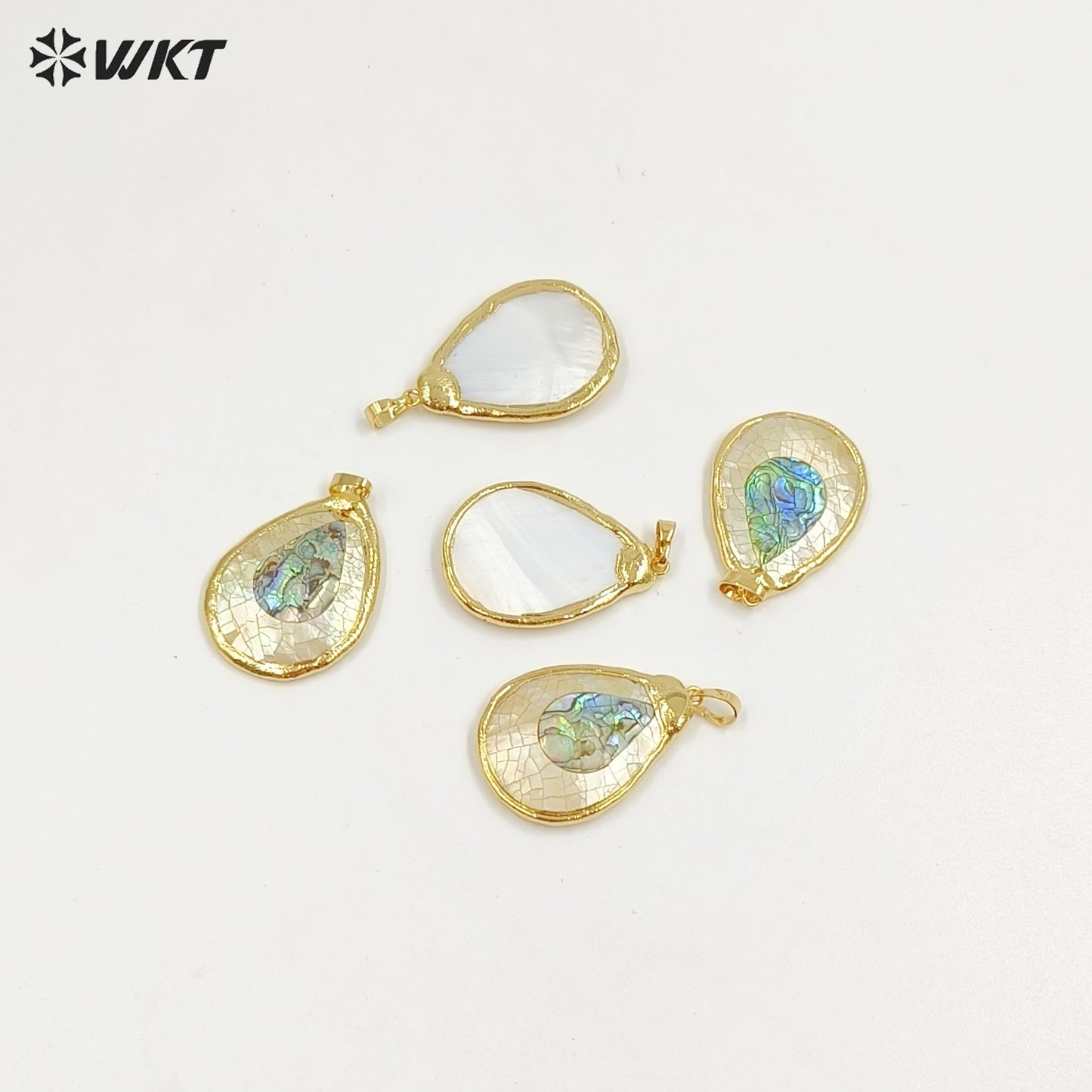 WT-JP414 Fashion Gold Plated Big Teardrop Natural Yellow and Abalone Shell Assemble Made Jewelry Pendants