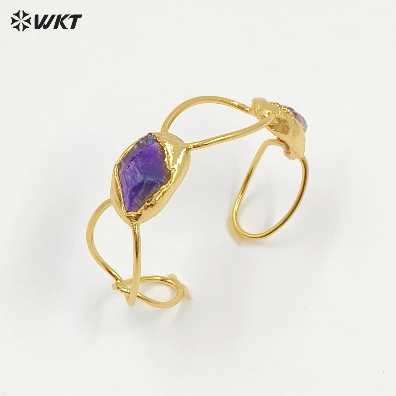WT-B699 Wonderful Natural Gemstones Amethyst And Pearl Gold Plated Adjustable Size Bangles For Women Birthday Gift Free Shipping