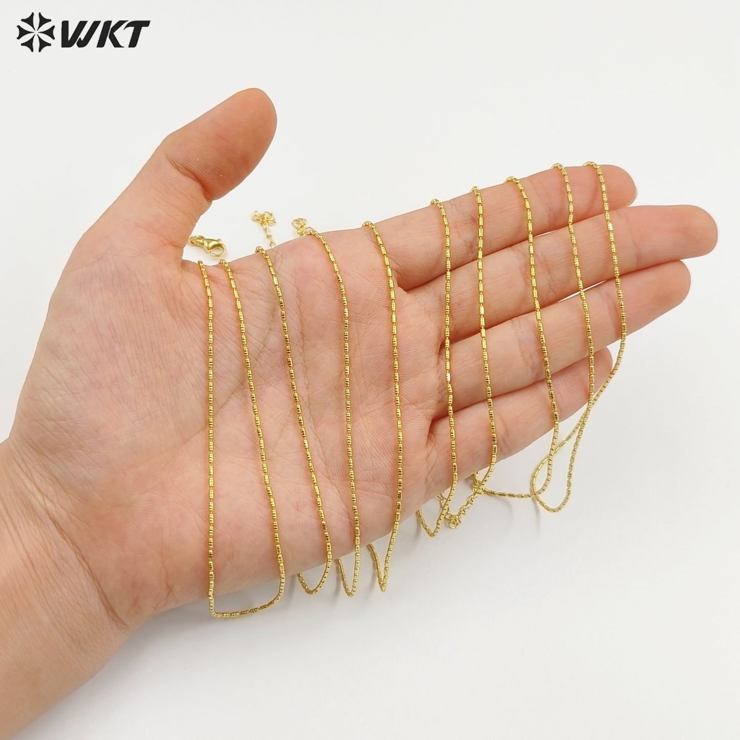 WT-JFN50 Top Quality Simple Classic 18K Gold Electroplated Yellow Brass Metal Fine Handmade Little Long Beads Chain Necklace
