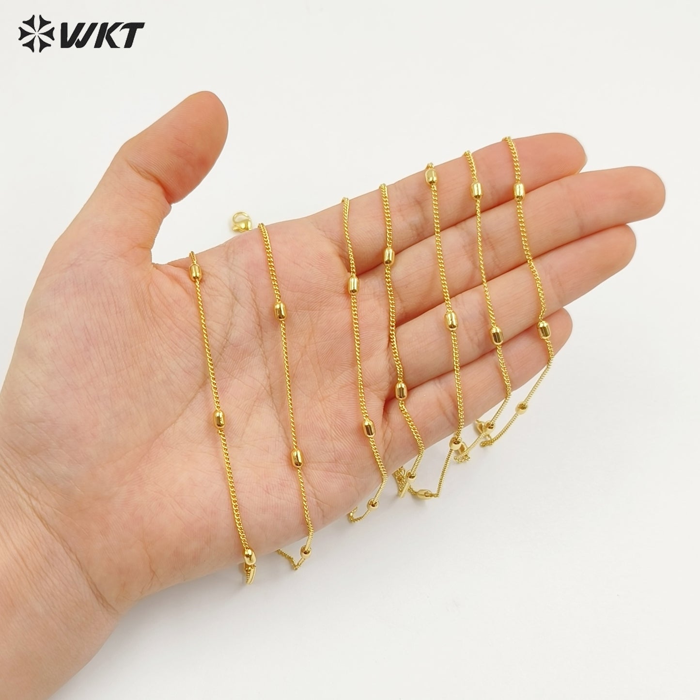 WT-JFN43 High Quality Classical Simple Yellow Brass 18K Gold Plated With Beads Metal Thin Necklace For Ladies Casual Jewelry
