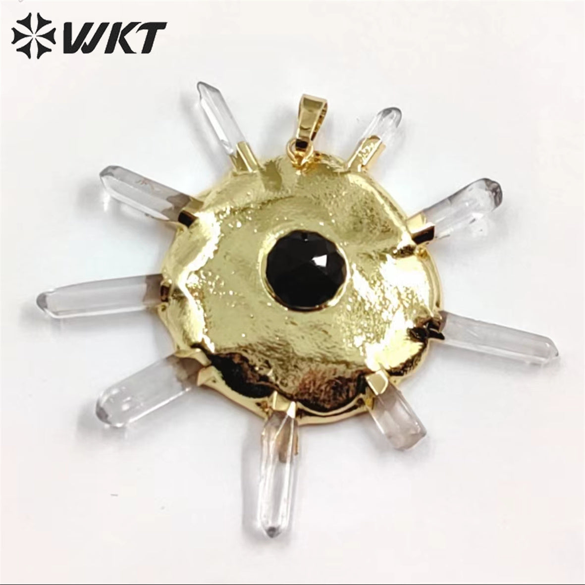 WT-P1884 WKT New Design Fashion Crown Shape Crystal Quartz Pendant Boho Women Round Wheel Stone Pendant for Necklace