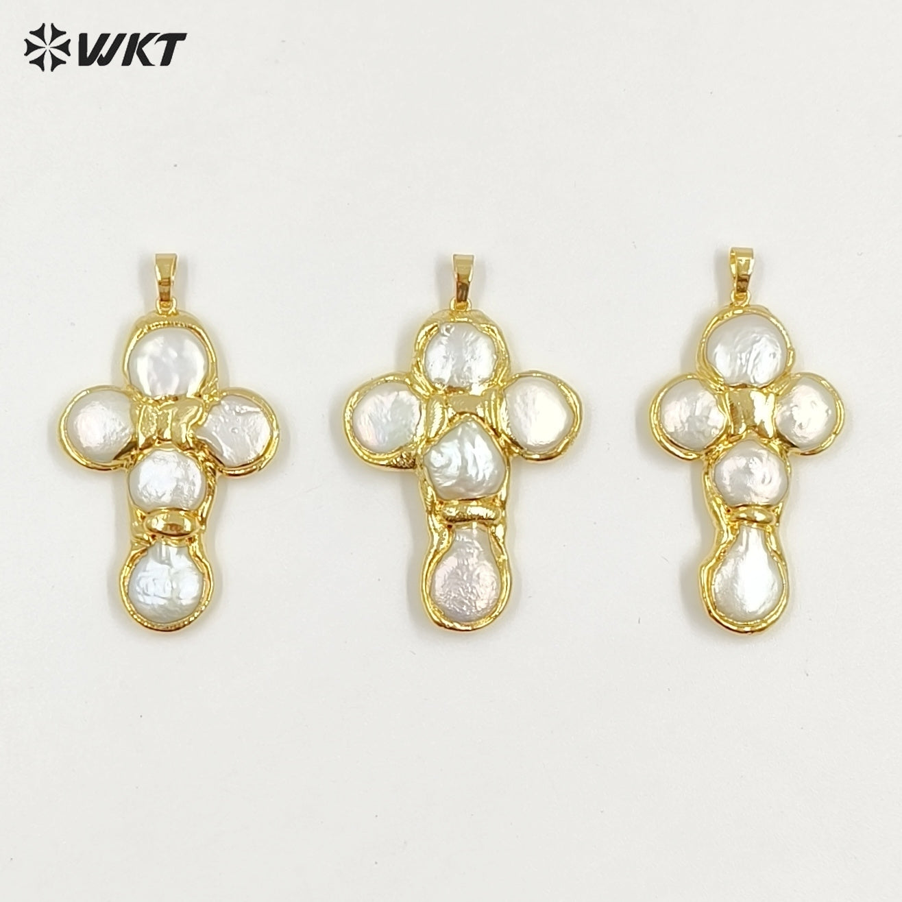 WT-JP421 Wholesale Back Full Gold Electroplated Round Natural Freshwater Pearls Cross Shape Pendant For Women Luxury Jewelry DIY