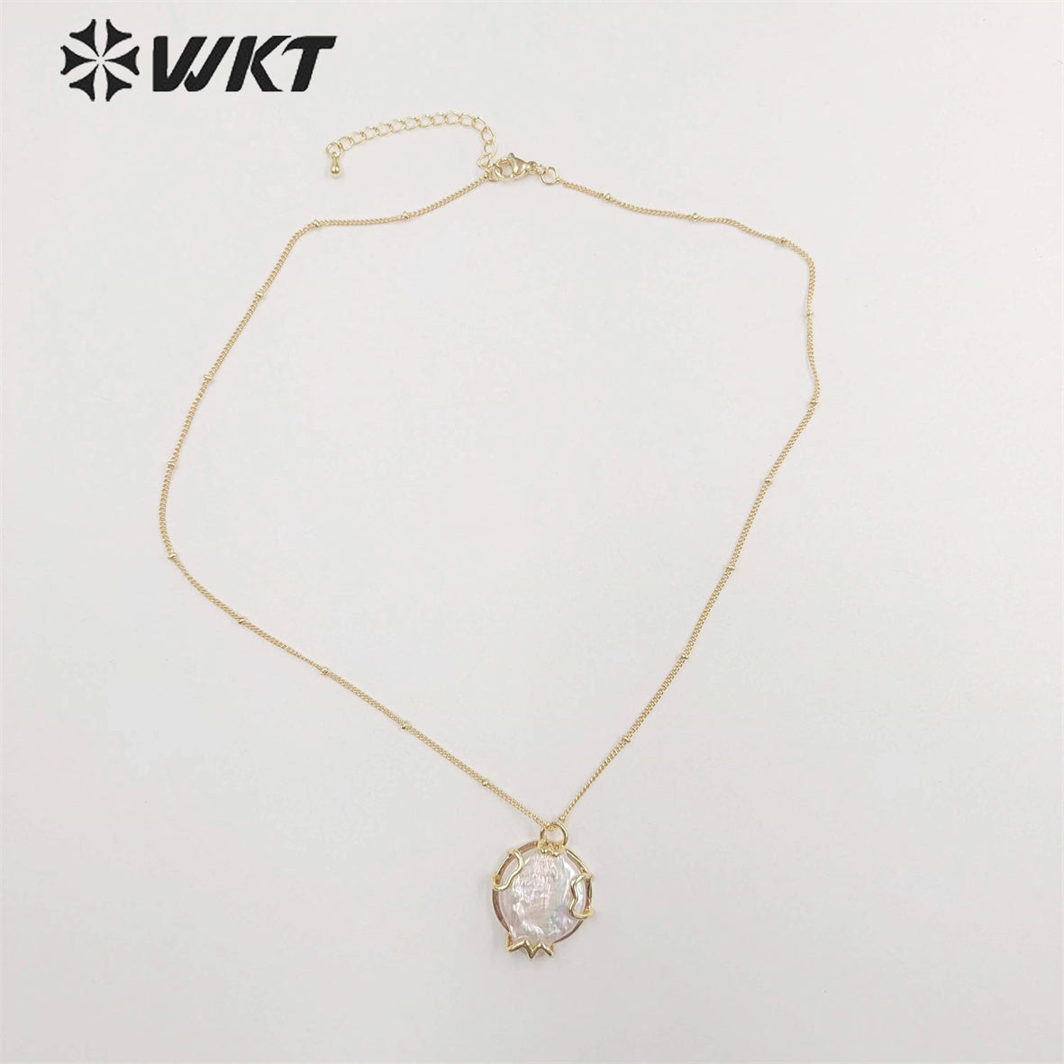 WT-JN233 Wholesale Newest Fashion Round Claw Setting Freshwater Pearl Necklace Gorgeous Coine Pearl Necklace