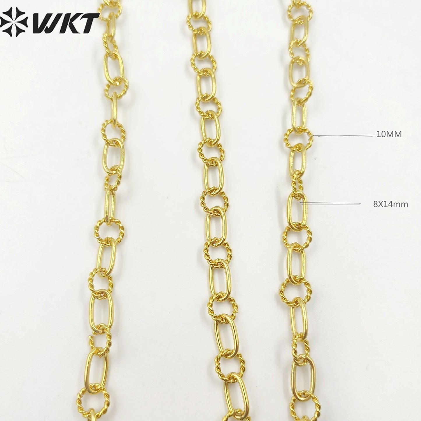 WT-BC218 Wholesale Fashion New Enviroment Yellow Brass Handmade Twist Hollow 18K Gold Plated Jewelry Chain