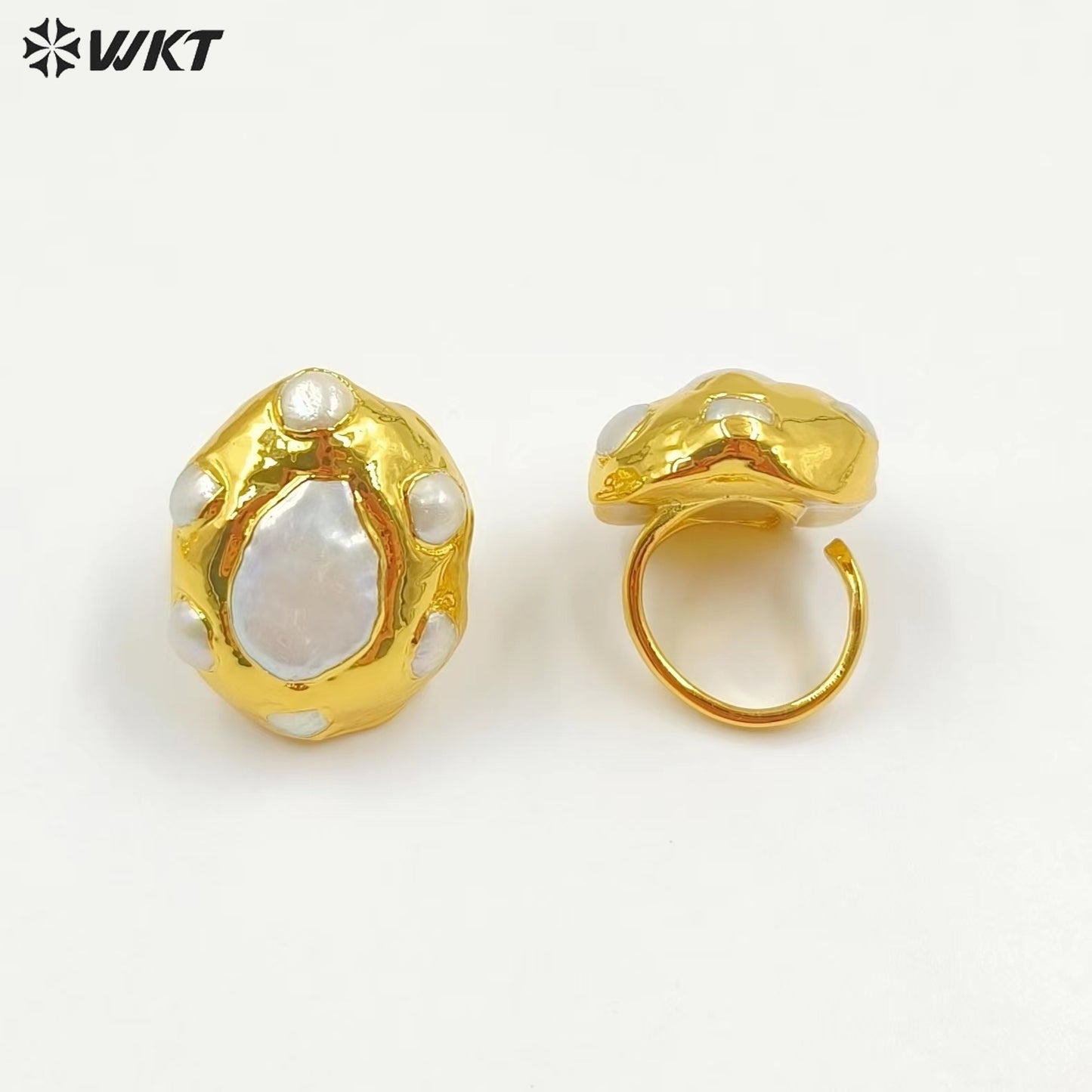 WT-MPR075 Women Natural Freshwater Pearl Teardrop Shape with 18K Real Gold Plated Fashion Wedding Anniversary Ring for Girl