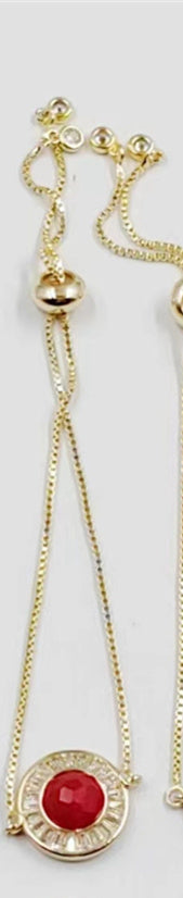 WT-B624 WKT Elegant Charming Round Micropaved Cubic Zircon Gold Bezel Stone Bracelet Adjustable Gold Double Connector Bracelet