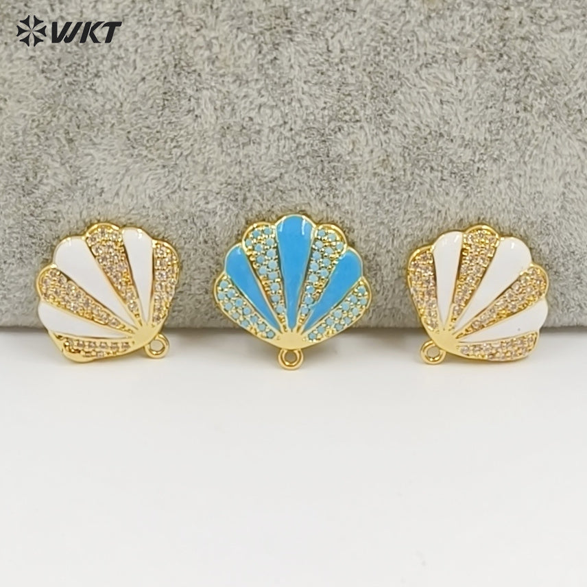 WT-MP311 New Arrival Gold Plated Drop Oil And Zircon Shell Shape Little Charm Pendant For Ladies Jewelry Bracelets Making