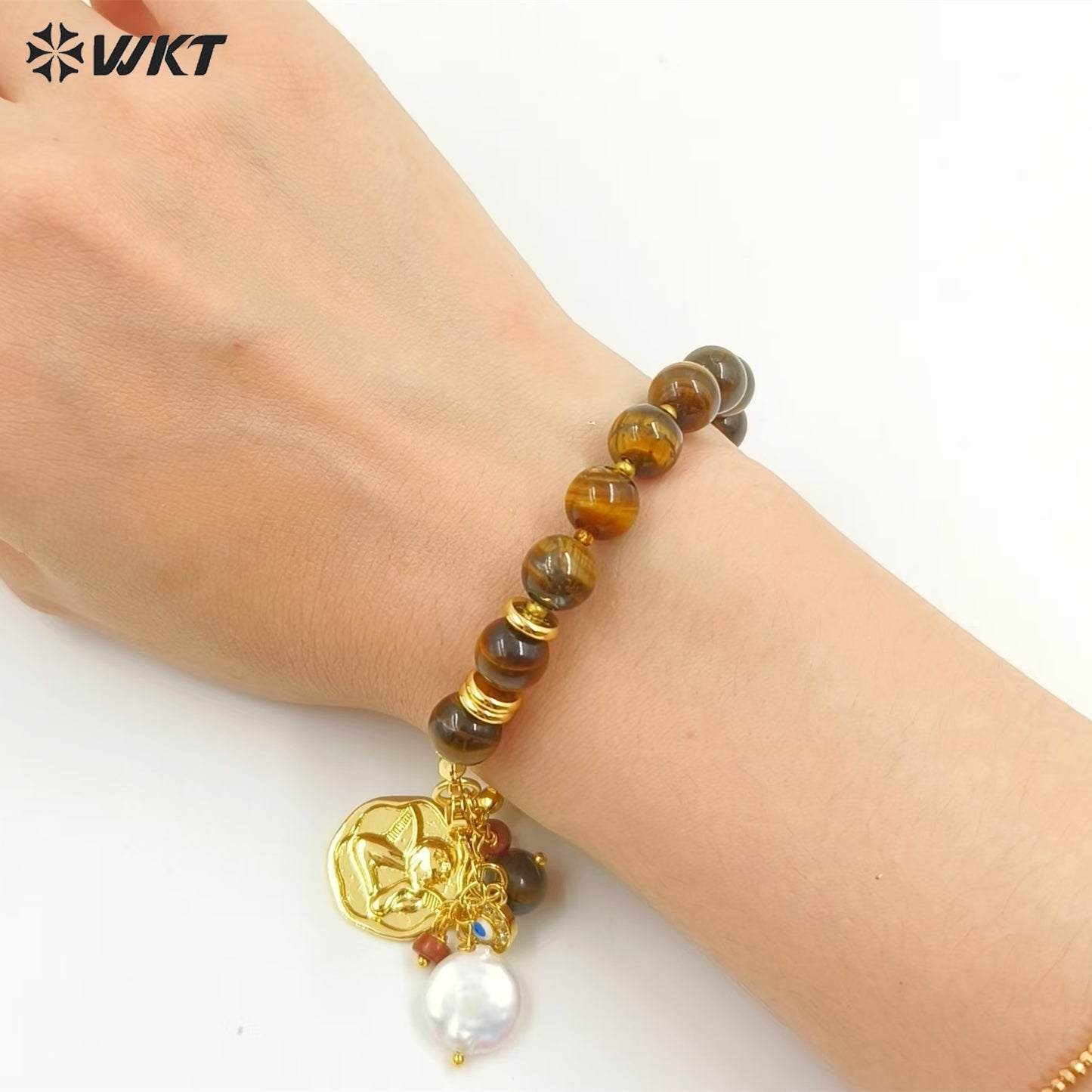 WT-B691 Wholesale Customize Religious 18K Gold Plated Round Buddha Beads Natural Gemstone Unisexual Bracelet As Daily Decoration
