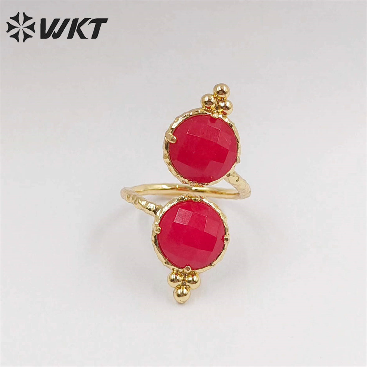 WT-R465 Newest Fashion Double Stone Cocktail Party Ring 18k Real Gold Plated Round Stone Anneversary Women Ring Hot INS Stone