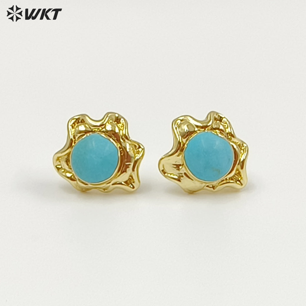 WT-EHP102 Exquisite Lovely 18K Gold Plated Natural Gemstones With Hoop Sun Shape Earrings For Girls Jewelry DIY Findings