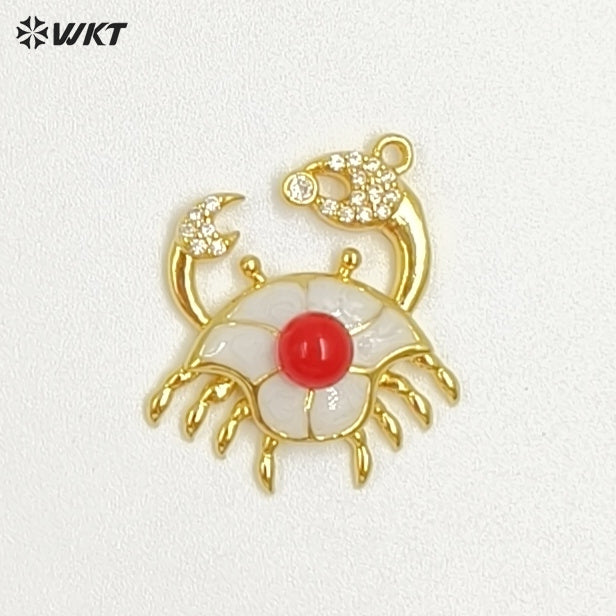 WT-MP310 Wholesale Fine Jewelry Gold And Silver Color Marine Animals Crab Shape Zircon With Artificial Pearl Little Pendants