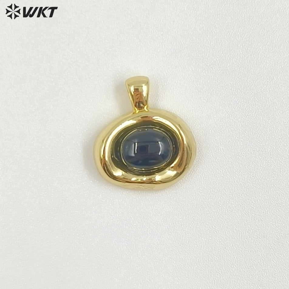 WT-P2030 High Quality 18K Gold Electroplated Tiger Eye Natural Gemstones Cute Little Round Pendant For Earrings Necklace DIY
