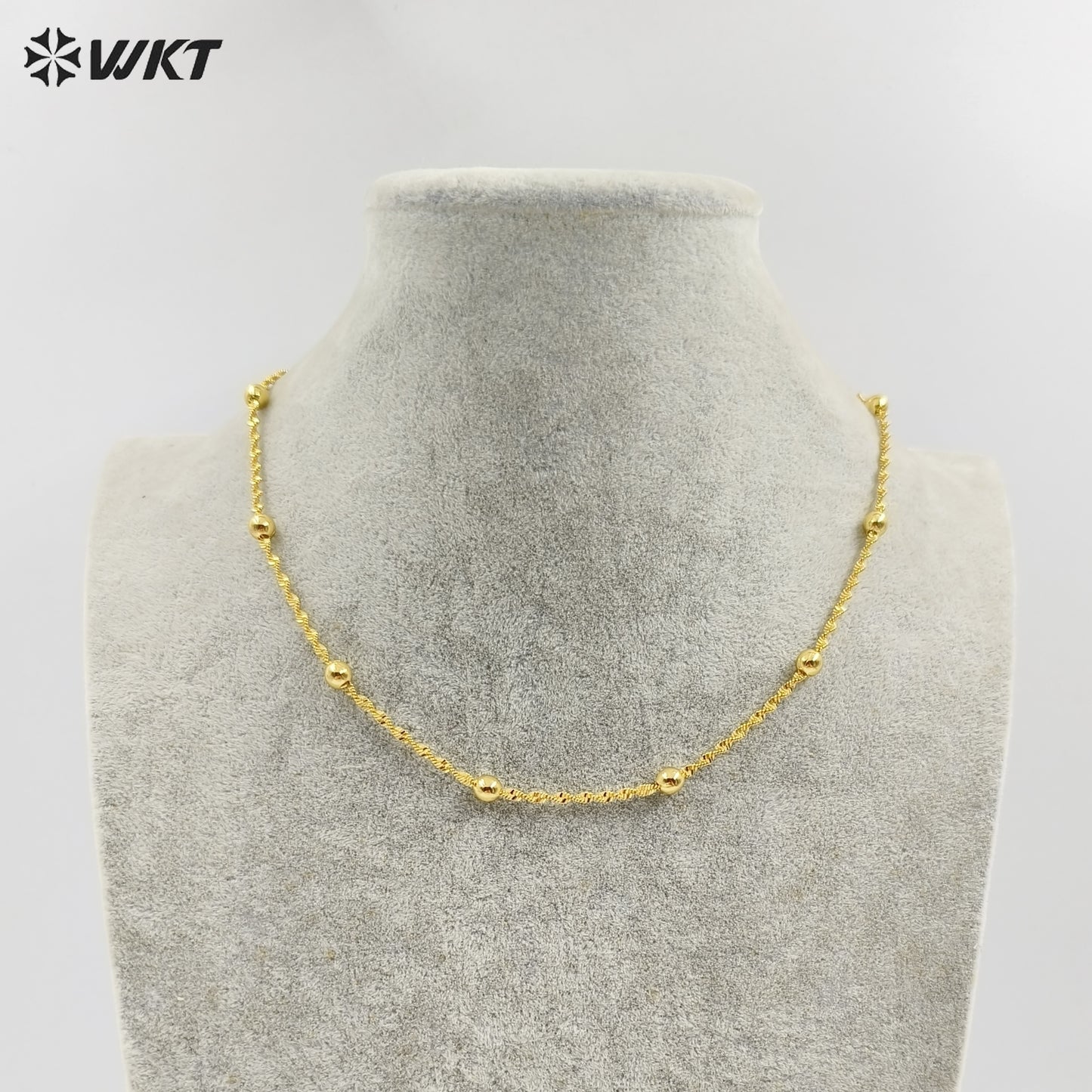 WT-BFN060 WKT New Handmade Round Beads Twisted 16 Inch Long Gold Plated Resist Tarnishable Chain Necklace