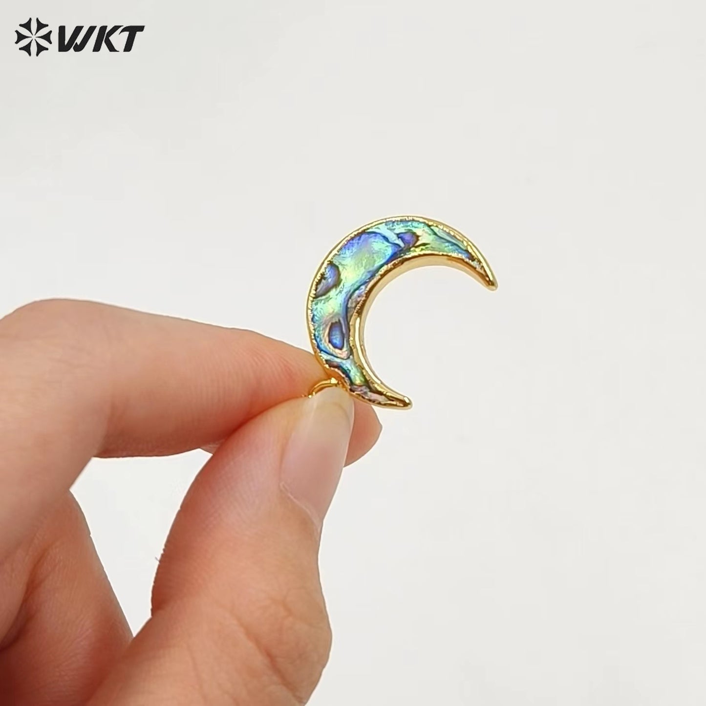 WT-P957 Sparkly Amazing Abalone Shell Jewelry Pendant, 24K Real Gold Plated Moon Abalone Shell Pendant