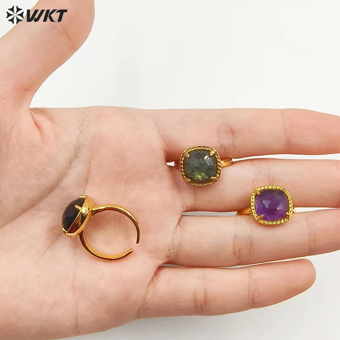 WT-R469 WKT Fashion Gemstone Elegant Women Gorgeous Gold Black Obsidian Labradorite Amethyst Stone Ring