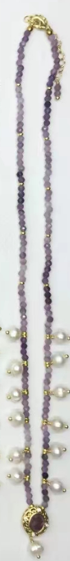 WT-N1473 WKT Elegant Handmade Natural Faceted Tiny Gemstone Beads Craft Delicate 16 Inch Long Stone Necklace