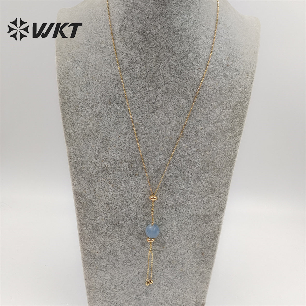 WT-N1387 Wholesale Fashion Gold Chain Lariate Y Shape Round Ball Stone Necklace in Adjust