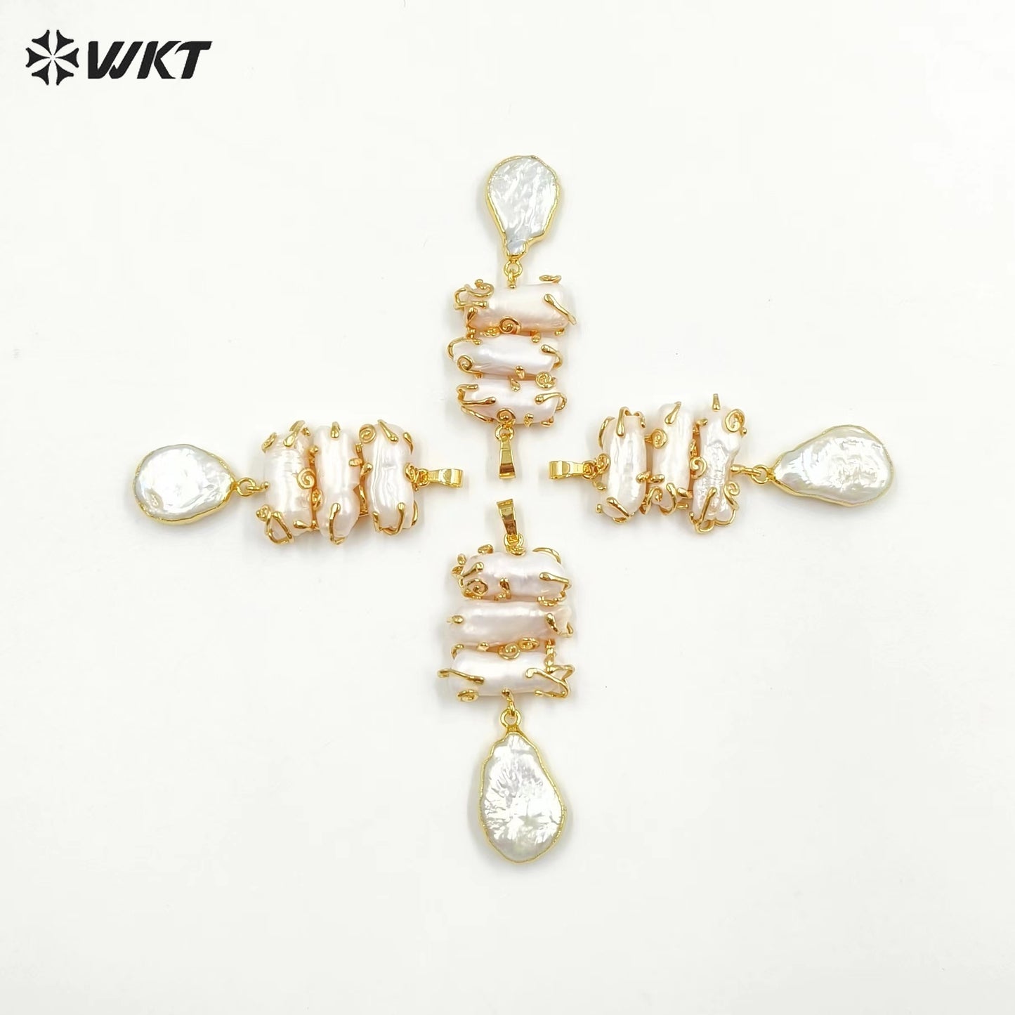 WT-JP353 Wholesale Fashion 18k Real Gold Plated Resist Tarnishable Gorgeous Claw Setting Natural Freshwater Pearl Pendants