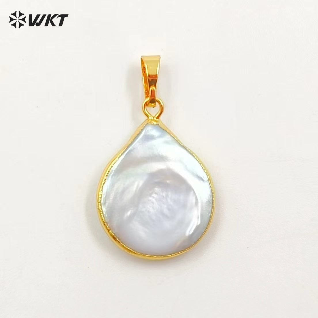 WT-JP124 Women Fashion Pearl Jewelry Natural White Pearl With Gold Bezel Pendant Teardrop Shape Freshwater Pearl Pendant
