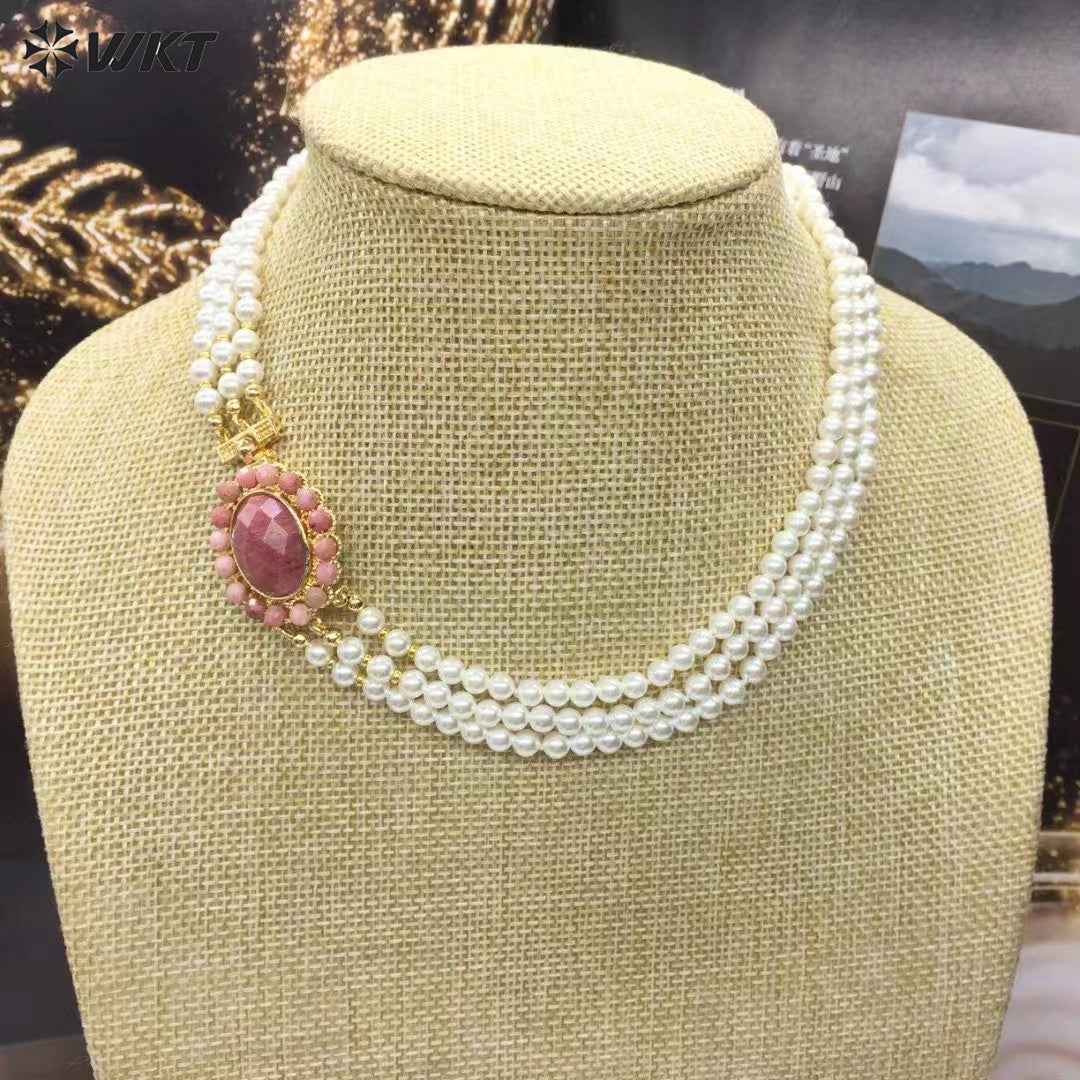 WT-JN280 Elegant Style Beautiful Design Artificial Pearl and Shell and Gemstone Muti Color Lady Necklace Jewelry Fashion