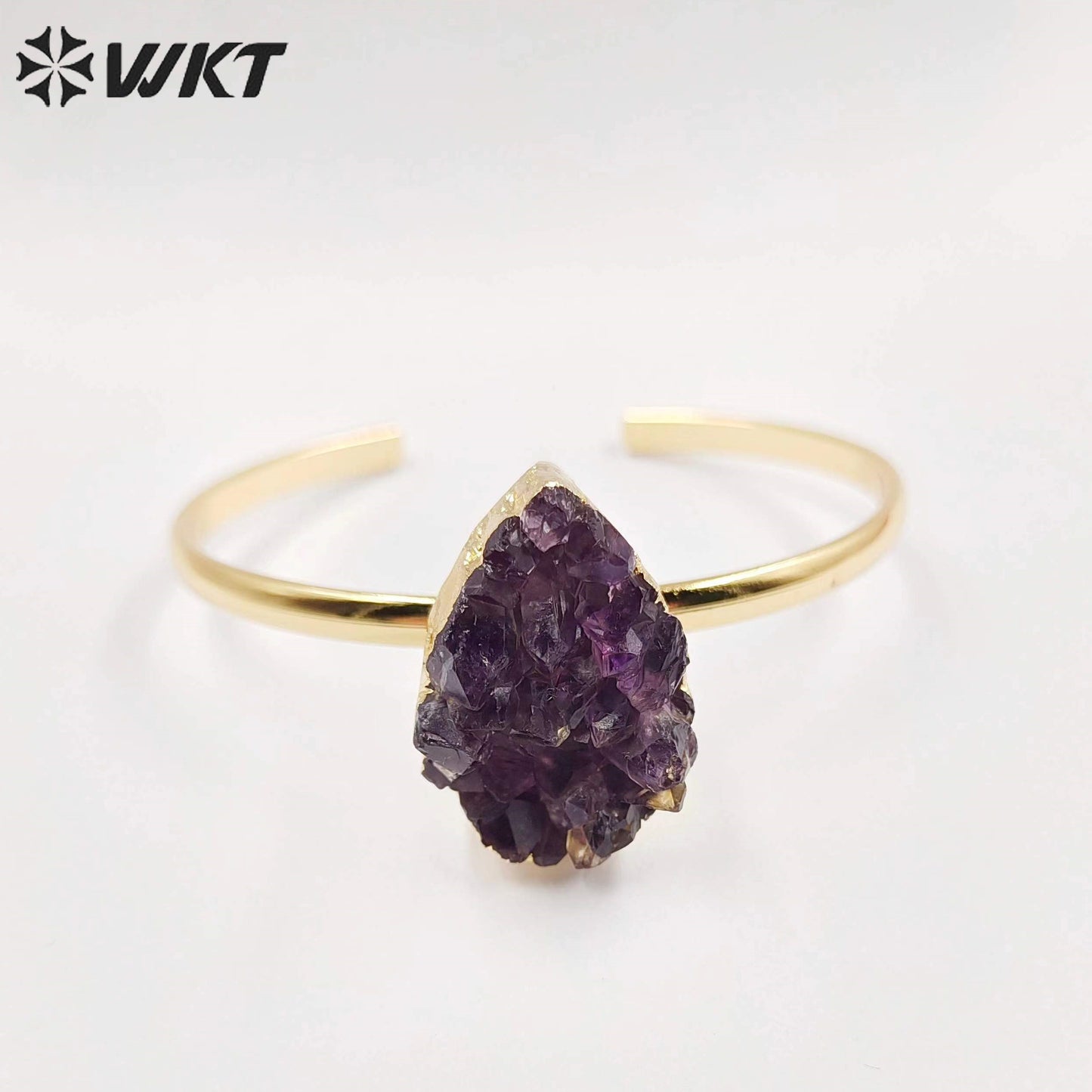 WT-B173 Exclusive Natural Amethyst Singles Stone Bangles in Adjustable Size, Amethyst Teardrop Stone Bangles
