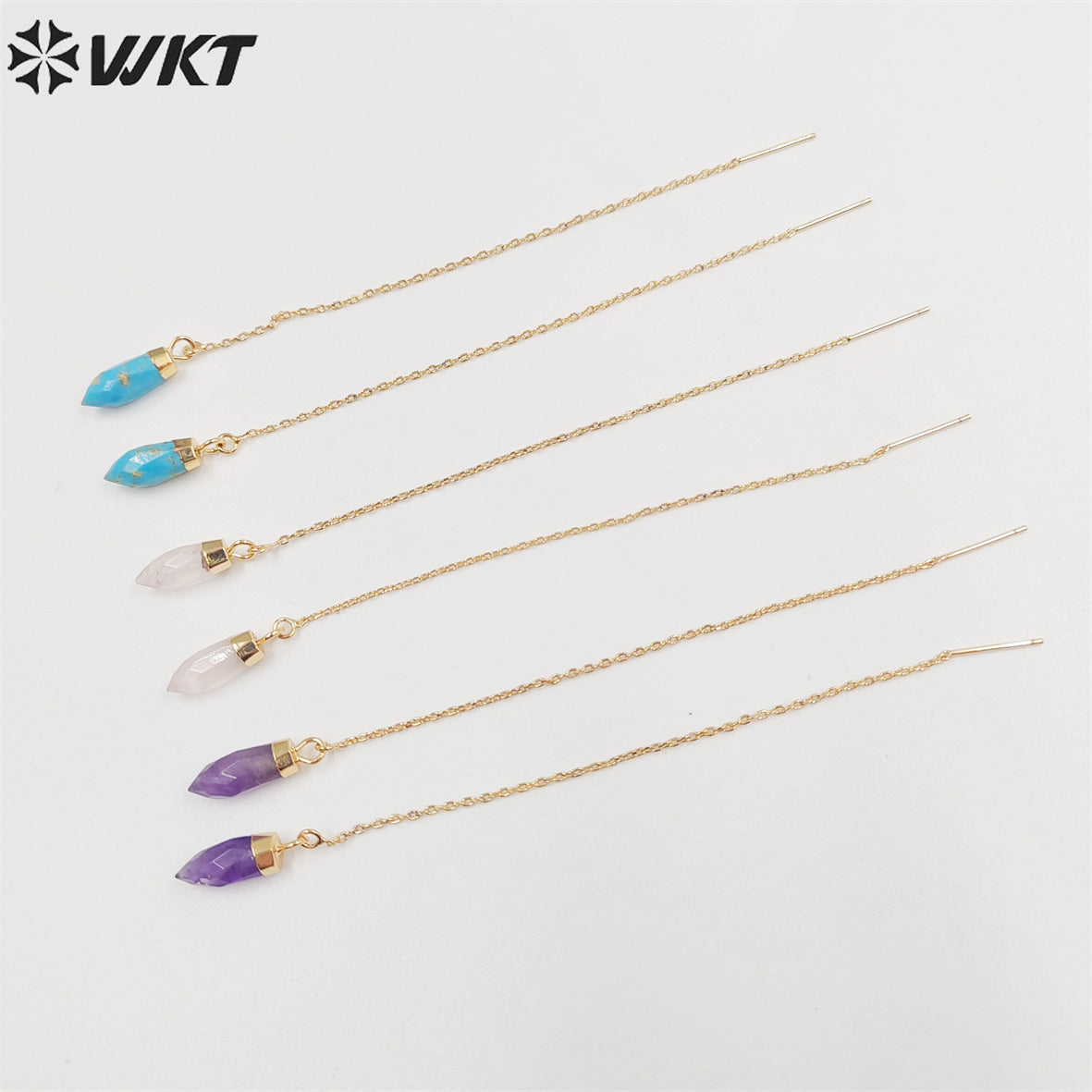 WT-E699 Wholesale Fashion Gold Bullet Shape Point Charm Necklace Gold Link Chain Earrings Women Tiny Thread pink Hoop Earrings