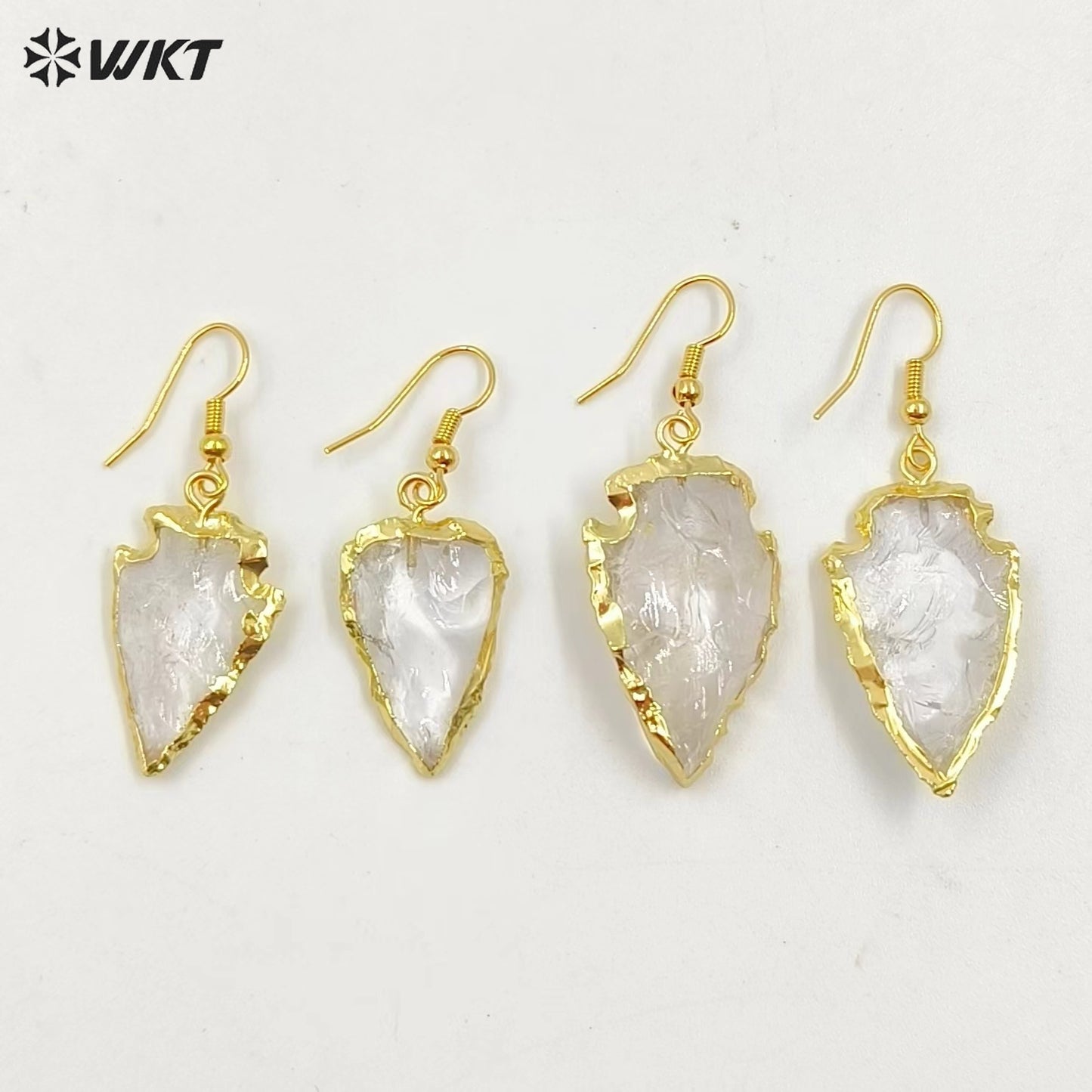 WT-E111 Wholesale Natural Raw Crystal Quartz Arrowhead Earrings, Fashion Raw Crystal Quartz Earrings