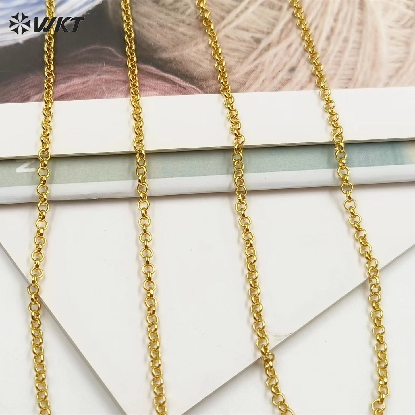 WT-BFN037 Round Gold Chain Yellow Brass with 18k Gold Plated Chain Exquisite Women Decorate Necklace Chain