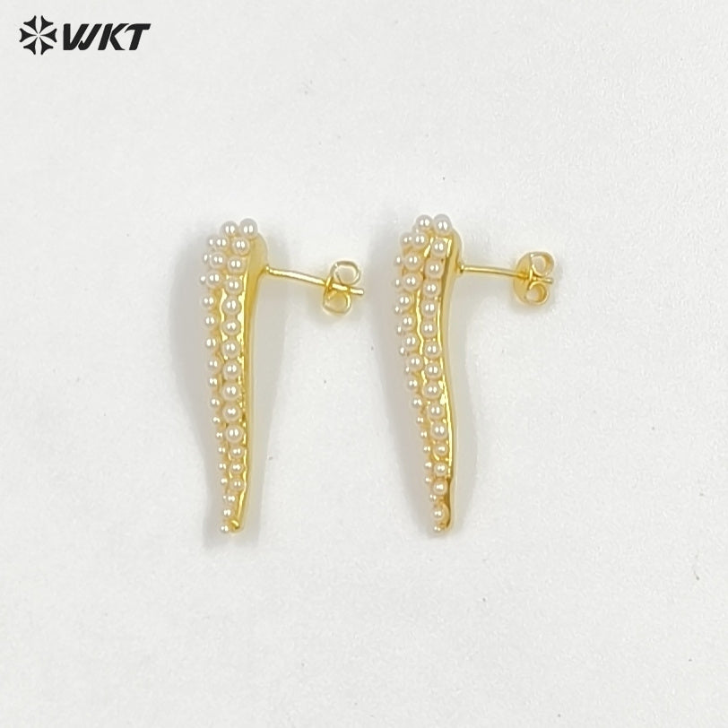 WT-ME126 Wholesale Unique Jewelry Hot Pepper Shape Metal Brass Gold Plated With Artificial Pearl Earrings Women Fashion Style
