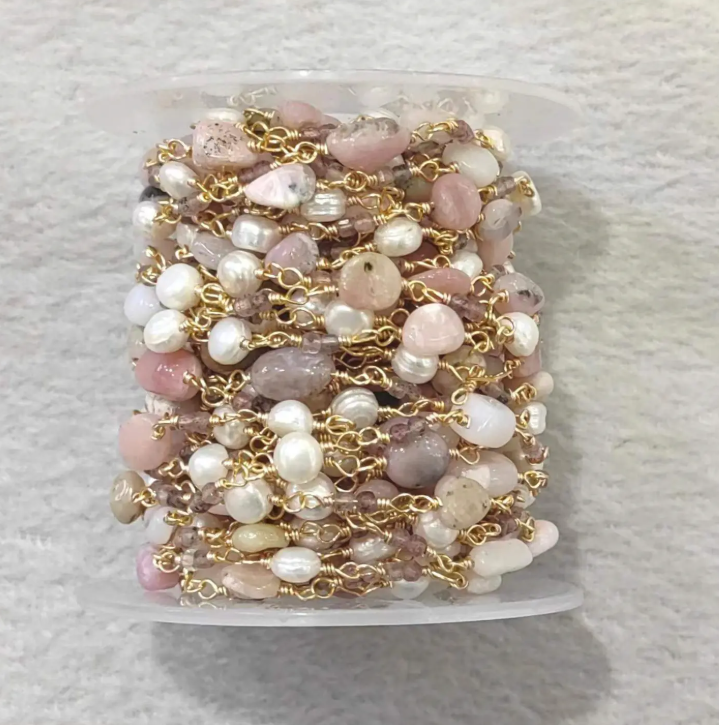 WT-RBC224 Wholesale Latest Style Nugget Stone & Pearl Retro Gold Plated Sell by Meter Handmade Metal Chain