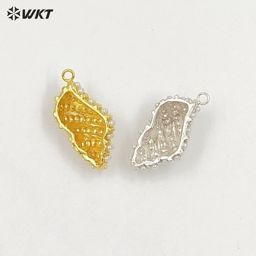 WT-MP312 Charming Metal Brass With Artificial Pearl Gold And Silver Plated Conch Shape Pendant For Lovely Jewelry Handmade
