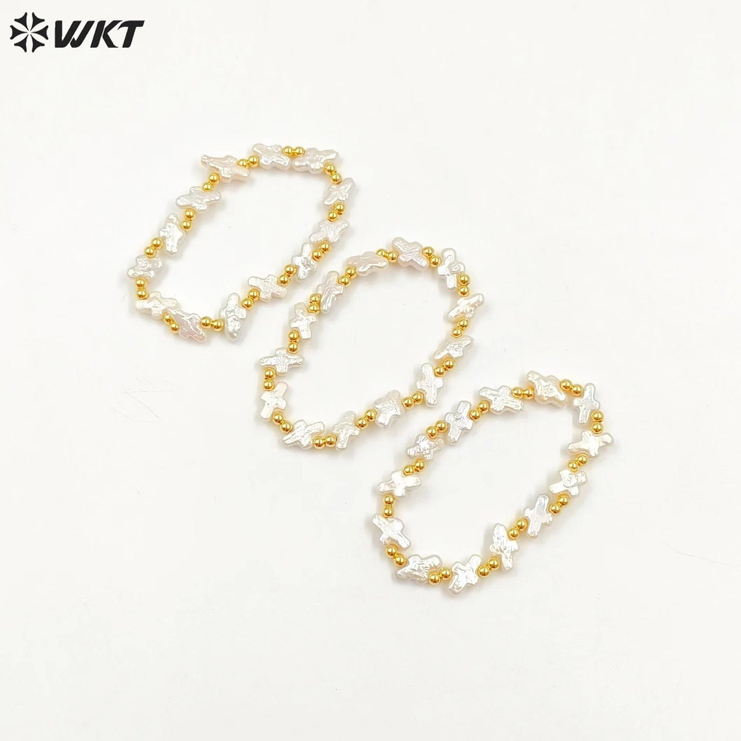 MPB101 Wholesale Handmade White Natural Freshwater Pearl Cross Flexible Beads Bracelets Women Birthday Gift