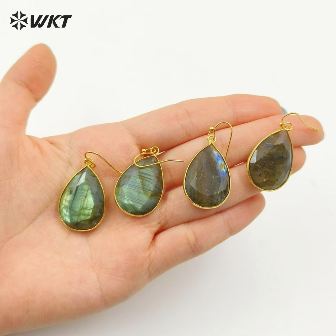 WT-E189 Wholesale Fashion Earrings Labradorite Stone With 24k Gold Plated For Elegant Women Jewelry Charming Accessory