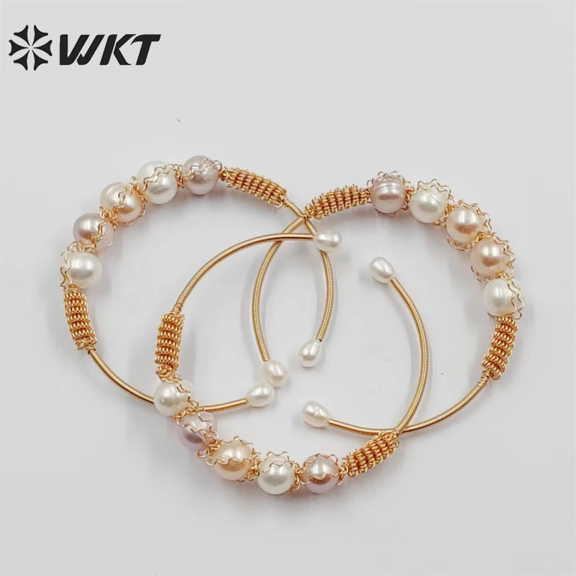 WT-MPB078 WKT 2022 Noble Heart Shape Shell Yellow Brass Bracelet Women Wedding Gift New Style Pearl Bracelet by Wire Wrapped