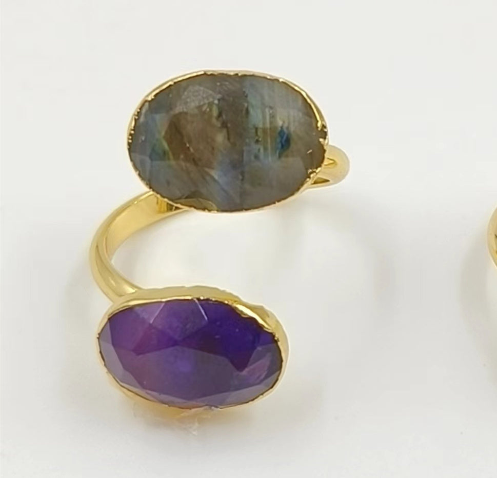 WT-R478 New Design Vintage Gemstone Double Stone Ring With Women Fashion 18k Gold Plated Peacock Stone Ring