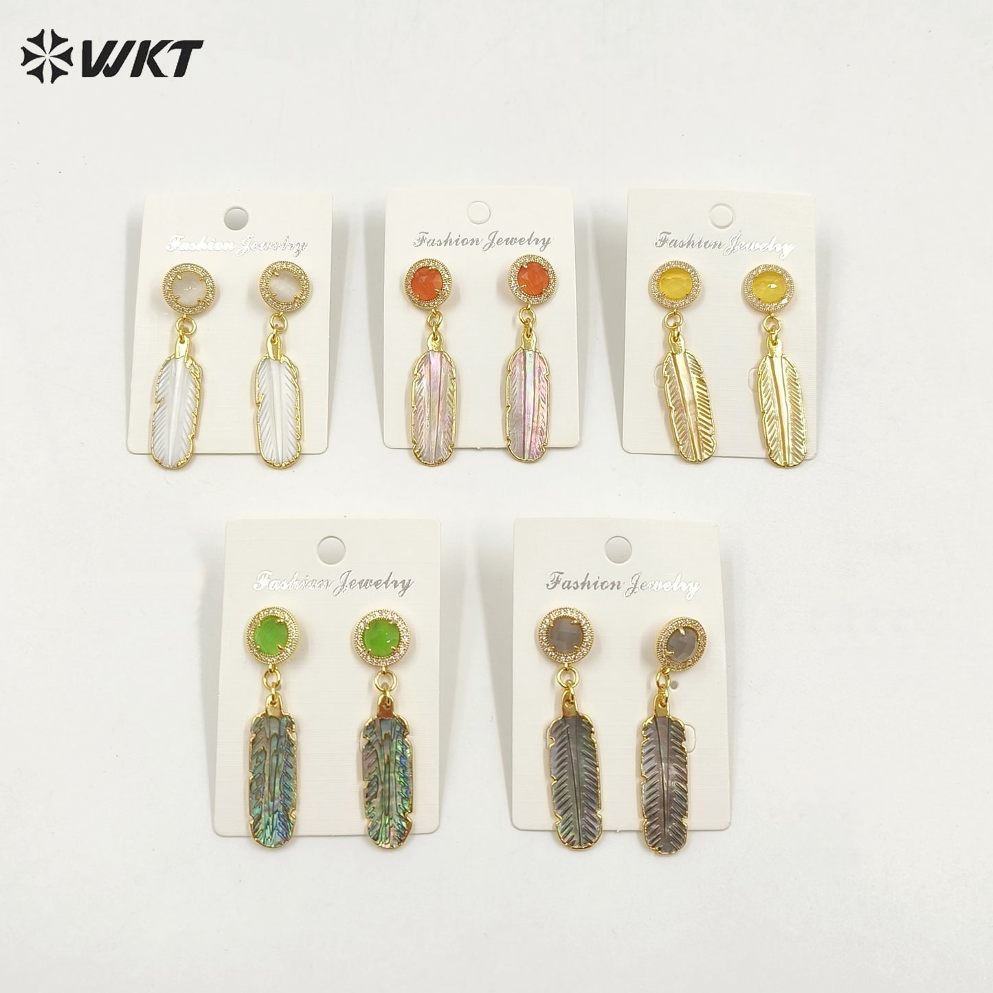 WT-MPE145 Best Selling Stylish Elegant 18K Gold Plated Natural Colorful Patterned Shell Cat Eye Women Earrings As Special Gift