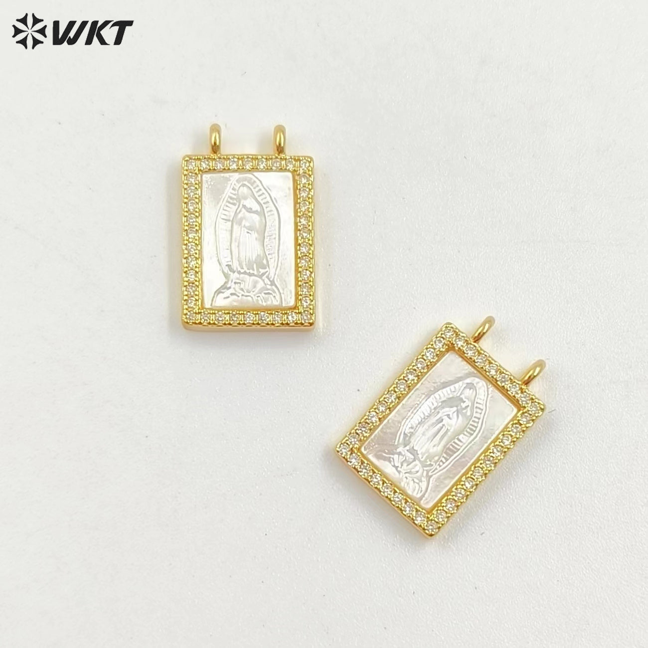 WT-MP224 WKT Precious Gold Handmade Well-proportioned Micro Pave Pendant Natural Pearl Shells with Zircon Religion Jewelry